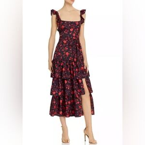 LIKELY Tiered Navy/Red Floral Print Ruffle Dress